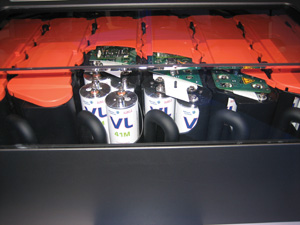 A lithium-ion battery module featured in some hybrid vehicles.
