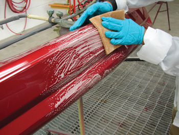 cleaning a bumper is a crucial first step in insuring that the customer won’t end up with a “peeler” down the road. (photo courtesy of basf)