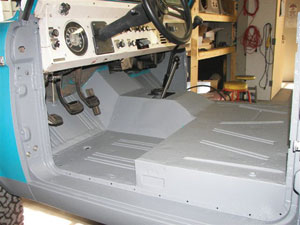 spraying can also be done to the inside of a vehicle. this ’69 bronco had its whole inner body, bumpers, lower rockers and roll cage sprayed in gray. 