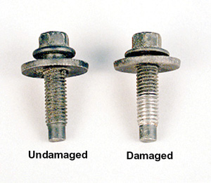 1. inspect bolts carefully for damaged coatings. replace if in question or if recommended by vehicle manufacturer. (all photos courtesy of i-car)