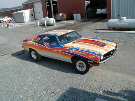 the stock eliminator 1969 chevy camaro ihra waits for action. (photo courtesy of all 
precision collision repair) 