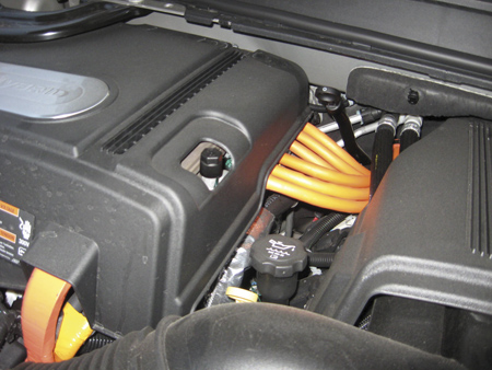 on the gm tahoe hybrid, the 300-volt system is always coded with orange wires. orange says beware!
