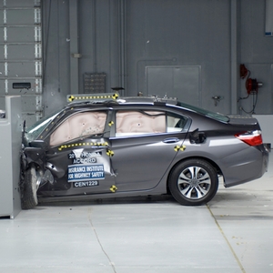 A 2013 Honda Accord in an IIHS small overlap frontal crash test. (PRNewsFoto/Insurance Institute for Highway Safety) 