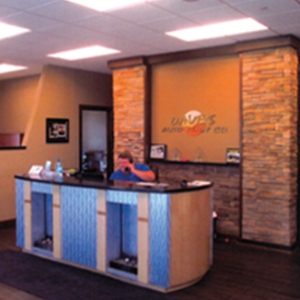 A newly renovated reception area greets customers.