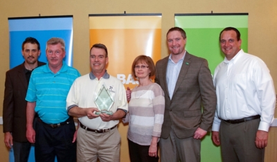 center square motors receiving the basf 2013 performance group shop of the year award. pictured from left to right: thad green, business development manager, basf; butch payne, center square motor; chuck and kathy dietch, center square motors; paul whittleston, vice president business management automotive refinish and industrial coatings, basf; rick johnson, zone manager, basf.