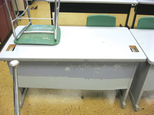 The Collision Repair Campaign will help replace old desks like this one with fresh, modern ones that will revitalize collision classrooms across the country.