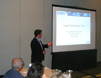 BodyShop Business Editor Jason Stahl presents the cycle time survey findings to the Sherwin-Williams Vision Group.